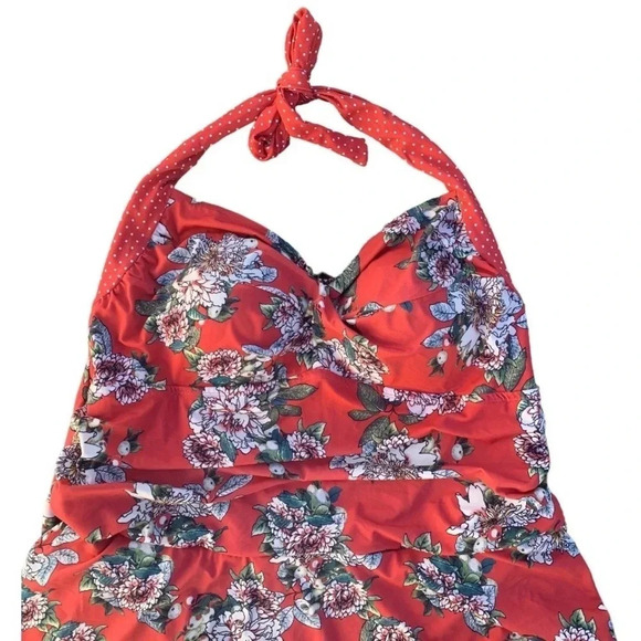 Swimsuits for All Floral Printed Halter One Piece Tummy Control Plus Size 32 - Picture 3 of 10